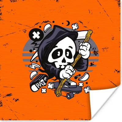 Produktbild von MuchoWow® Poster Jahrgang - Skelett - Skateboard 50x50 cm - Wohnzimmerdekoration