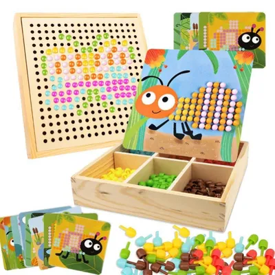 Produktbild von Mosaik Steckspiel Holz für Kinder ab 2 Jahren, Bastelset mit Steckperlen, Gartentiere