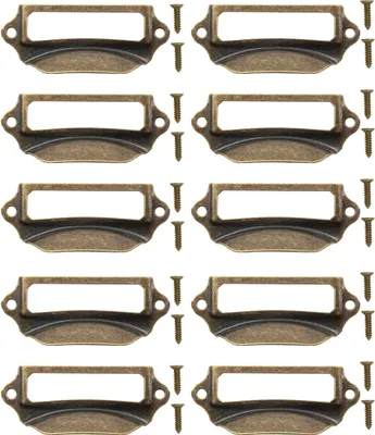 Produktbild von 'FUXXER® - 10x Etiketten-Fenster Griffe, Messing Antik Optik, für Schränke, Kartei-Kasten, 70 x 29 mm'
