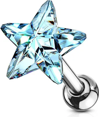 Produktbild von Helix & Tragus Ohr Piercing „Kristall Stern“ Light Blue
