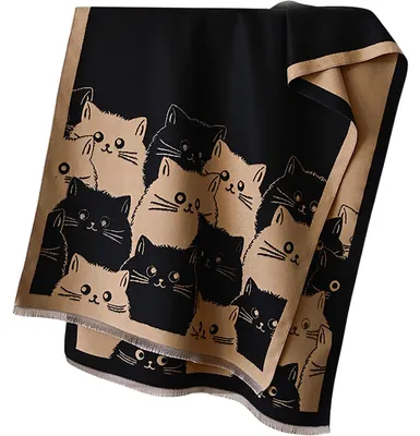 Produktbild von Pashmina Schal mit Katzenmuster für Herbst und Winter