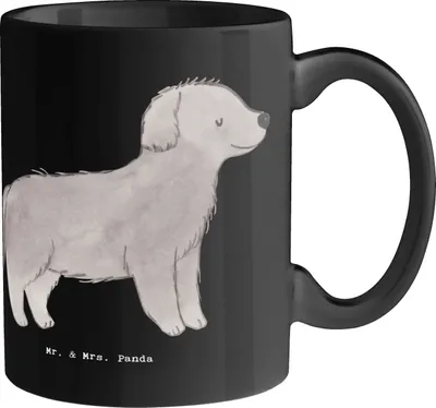 Produktbild von Mr. & Mrs. Panda Tasse Neufundländer Liebe - Schwarz - Geschenk, sanfter Hunde, Hunderassen Charakter, Familienhund, Newfoundland, Kaffeebecher, loyaler Hund, Teebecher