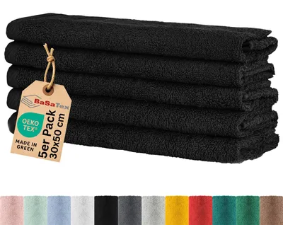 Image de Ensemble de serviettes 5 pièces - Éponge 400 g/m² - 30 x 50 cm - Öko-Tex - Coton doux - Résistant avec boucle de suspension - Serviettes de bain