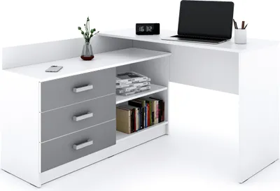 Produktbild von Marlux-Meble Alto Schreibtisch mit Schubladen 3 und 2 Regalen (Graphit Matt 131x120x76 cm)