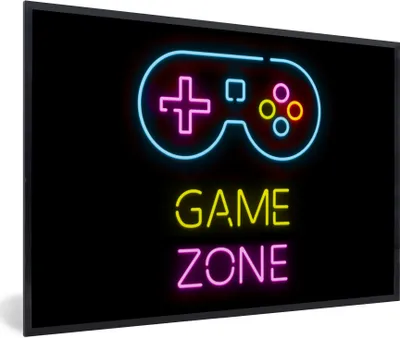 Produktbild von MuchoWow® Gerahmtes Poster Controller - Spiel - Neon - Schwarz - Zitate - Spielzone 30x20 cm - Poster mit Schwarzem Bilderrahmen Wandposter Rahmen Foto Bilder - Kunstdruck - Bild-Poster