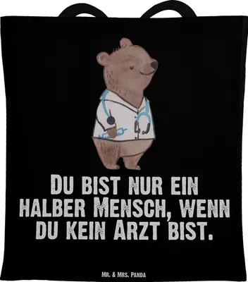 Produktbild von Mr. & Mrs. Panda Schultasche Arzt Herz - Schwarz - Geschenk, Krankenhaus, Arztpraxis, Beruf, Einkaufstasche, Shopping Tasche, Tote Bag, Stoffbeutel, Mediziner, Jutetasche