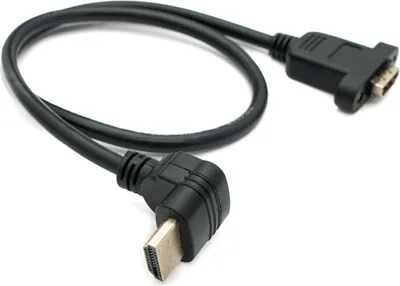 Produktbild von SYSTEM-S HDMI 1.4 Kabel 50 cm Typ A Stecker zu Stecker Schraube Winkel in Schwarz