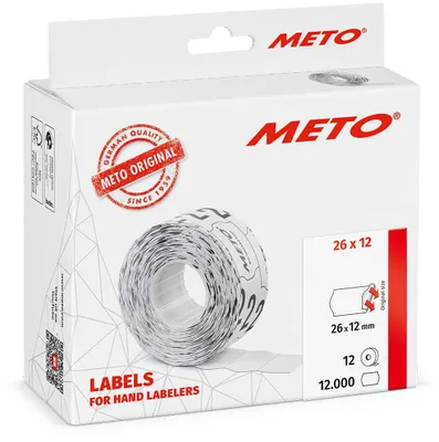 Productafbeelding van METO prijslabels, 26 x 12 mm, wit, permanent, 12.000 stuks