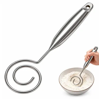 Produktbild von Dänischer Teigbesen aus 304 Edelstahl, Spiral-Teigrührer 22 cm, für Sauerteig, Brot- und Pizzateig, spülmaschinengeeignet