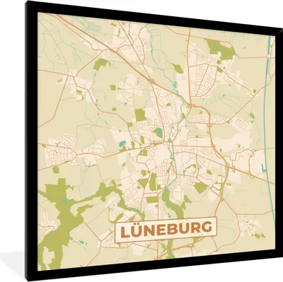 Produktbild von MuchoWow® Gerahmtes Poster Lüneburg - Karte - Vintage - Stadtplan 40x40 cm - Poster mit Schwarzem Bilderrahmen Wandposter Rahmen Foto Bilder - Mit Rahmen - Wanddekoration Schlafzimmer