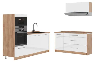 Immagine prodotto di Cucina Vicco Fame-Line Bianco lucido/Rovere dorato 340 cm senza piano di lavoro, Model 63912