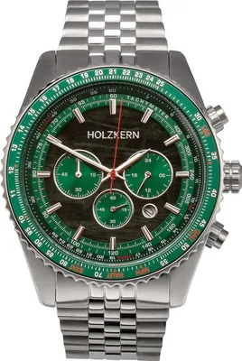 Holzkern Herrenuhr Chronograph Openhorizon Marmor Grün/Silberfarben 1