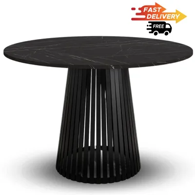 Produktbild von Esstisch rund Viero 75 cm Schwarz Marmor – moderner Design-Tisch mit schwarzem Metallgestell für Küche & Esszimmer