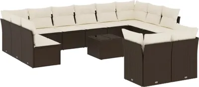 Produktbild von vidaXL 13-tlg. Garten-Sofagarnitur mit Kissen Braun Poly Rattan