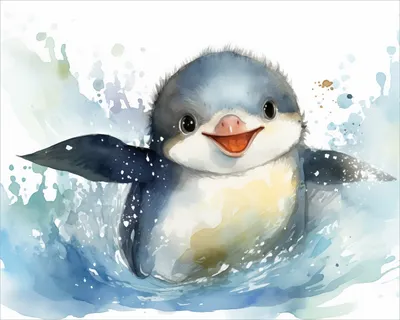 Produktbild von Wallario Poster - Pinguin in Aquarell, Kunstdruck Größe: 40 x 50 cm