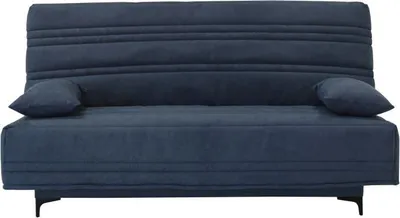 Image de Banquette Clic Clac, 3 Places, Tissu Bleu, L199 cm, Matelas 14 cm, Coffre de Rangement