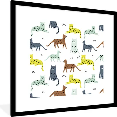 Produktbild von MuchoWow® MuchoWow® Gerahmtes Poster Katze - Tiere - Weiß 40x40 cm - Poster mit zchwarzem Bilderrahmen - Poster - Plakat im Rahmen