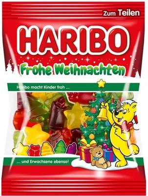 Obrázek produktu pro Haribo Veselé Vánoce ovocné žvýkačky s pěnovým cukrem 200g