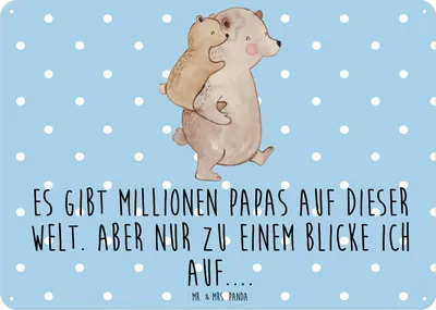 Produktbild von Mr. & Mrs. Panda tafel Papa Bär DIN A6 - Blau Pastell - Geschenk, Magnetschild, Schild, Papi, Vater, Wandbild, Geburtstag, Muttertag, Deko Blechschild, Vatertag