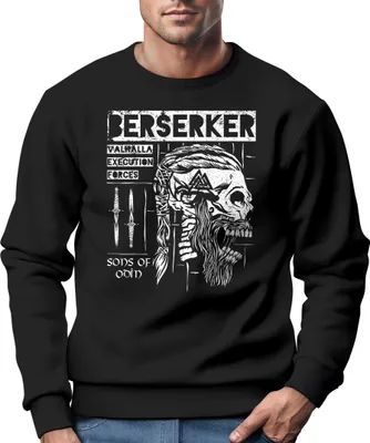 Produktbild von Sweatshirt Herren Valhalla Berserker Odin Ragnar Lodbrok Sons of Odin Totenkopf Rundhals-Pullover Neverless® schwarz XXL