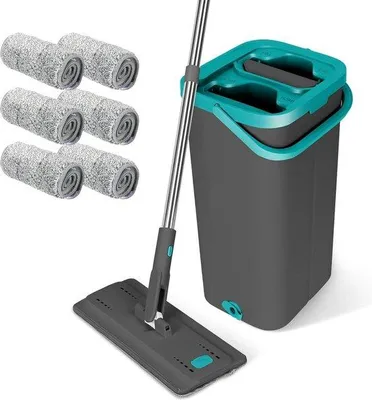 Produktbild von Famanu Wischmopp-Set mit Eimer - Mikrofasertuch und rostfreier Edelstahlgriff