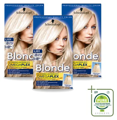 Imagen del producto de 3 unidades de decolorante Schwarzkopf Blonde L101, color rubio platino. Pack grande