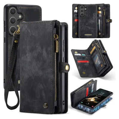 Produktbild von Für Samsung Galaxy S25 5G CaseMe 008 Kunstleder Multifunktion Zipper Wallet Tasche Schwarz