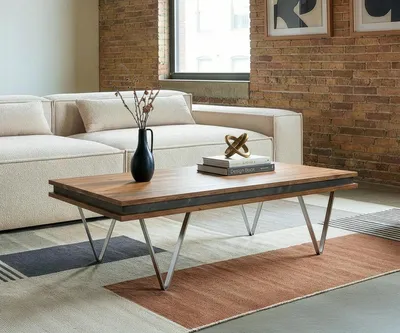 Produktbild von DELIFE Designer-Couchtisch Stonegrace 117x60x25 cm Akazie Natur Schiefer