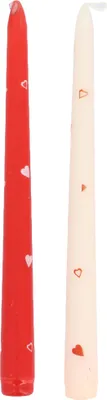 Immagine prodotto di 2 candele bianche e rosse con cuori, 25 cm -