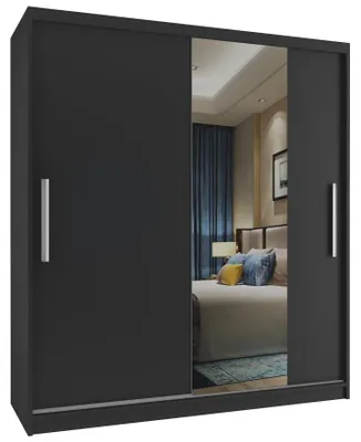 Obrázek produktu pro Šatní skříň se zrcadlem AVEIRO 133x218 cm ČERNÁ