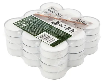 Teelichter Maxi, 36 Stück, 57 mm Ø, 8 h Brenndauer, tropffrei, weiß