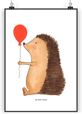 Produktbild von Mr. & Mrs. Panda Bild Igel Luftballon DIN A5 - Weiß - Geschenk, drucke, Wanddekoration, Glückwunsch, Geburtstag, wanddeko, Happy Birthday, Wandbild, Ballon, Herzlichen