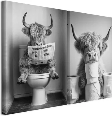 Produktbild von murando - Akustikbild Set Stier Motiv 40x30cm 2 Teilig je 20x30cm Collage 2er Mehrteiligen Gemälden Kunstdrucke Wandbild Schallabsorber Akustikplatten - Lustige Gästetoilette Deko Abstrakt g-H-10134-b-a