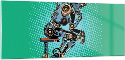 Produktbild von Bilder auf glas - Roboter Illustration Karikatur Comic - 100x40cm - Glasbilder - Wandbilder - Kunstdruck - Wanddekoration aus Glas - Glas Bilder - Wandbild auf Glas - GAB100x40-3194