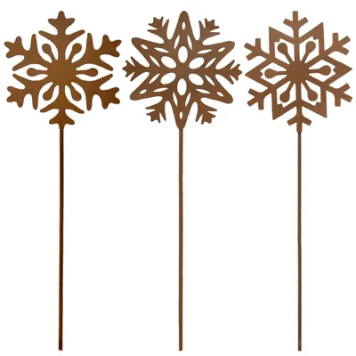 Produktbild von Set aus 3 Schneeflocken Gartenstecker für Weihnachtsdekoration