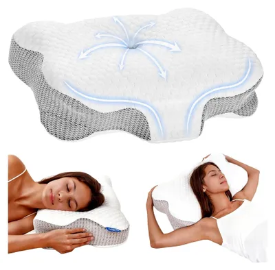 Produktbild von Nackenkissen aus Memory Foam, Ergonomisches Kopfkissen für Seitenschläfer, Stützendes Nackenkissen für Rücken- und Bauchschläfer (1 Stück)