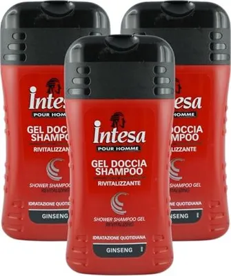 Produktbild von 3 x Intesa Pour Homme, Duschgel Shampoo, Revitalisierend, tägliche Feuchtigkeitsversorgung, parfümiert Ginseng 250 ml