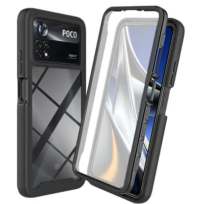Immagine prodotto di Custodia per Xiaomi Poco X4 Pro 5G, paraurti con protezione dello schermo integrata a 360° custodia protettiva per tutto il corpo nero