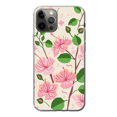 Produktbild von MuchoWow® Handyhülle Schutzhülle Hülle für iPhone 13 Pro Blume - Rosa - Blatt - Muster Silikon Softcase Handy Hülle - Handy-Tasche