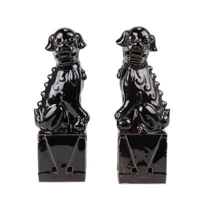 Produktbild von Fine Asianliving Chinesische foo Hunde Fu Löwe Hunde Tempel Paar Peking Löwen, Fu FOO Hund Statuen, Steinwächter-Statuen Chinesisch Feng Shui Guardian Löwen Porzellan Jingdezhen