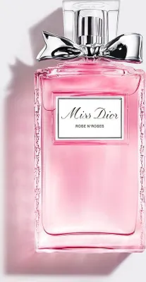 A bottle of Miss Dior Rose N'Roses Eau de Toilette for women.