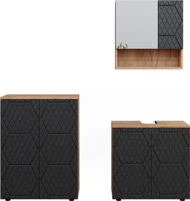 Produktbild von Badmöbel-Set Vicco Irma Anthrazit mit Wabenstruktur 3 Teile, mit Unterschrank 60 cm, Model 47171