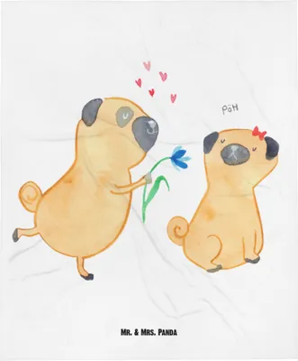 Produktbild von Mr. & Mrs. Panda Schlummerdecke Mops Verliebt - Weiß - Geschenk, Liebe, Babydecke, Hund, Schmusedecke, Plaid, Erstlingsdecke, Knuffig, Fleecedecke, Sprüche