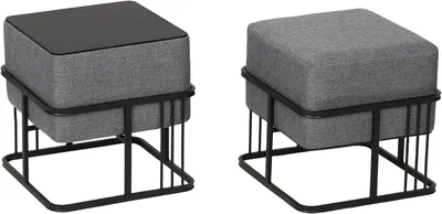 Produktbild von 2er Set Stapelbarer Sitzhocker Modern Zeitloses Design 38 x 38 x 38 cm multifunktional quadratisch dunkelgrau 03_0009691