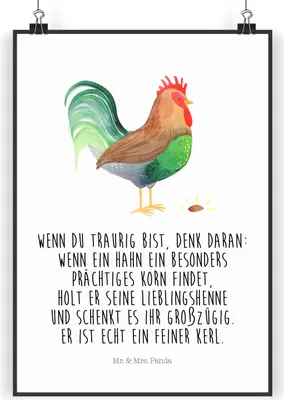 Produktbild von Mr. & Mrs. Panda Bild Hahn Korn DIN A4 - Weiß - Geschenk, Posterdruck, wanddeko, drucke, Plakat, Henne, Natur, Wandbild, Bauernhof, Eier