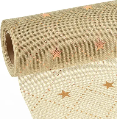 Produktbild von Weihnachts Tischläufer Glänzende Sterne Gold 48cm x 4,5m - Festliche Tischdeko & Adventsdeko