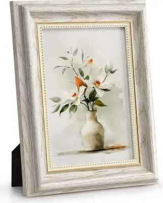 Zdjęcie produktu dla Vintage Photolijst 13 x 18 cm biały/złoty z passe-partout - retro antyczny styl shabby - na stół lub ścianę - rodzinny prezent na dzień matki dla babci i mamy