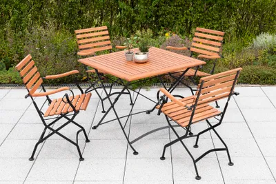 Produktbild von Merxx Gartenmöbelset "Schlossgarten" 5tlg. - Flachstahl mit Eukalyptusholzbelattung - 50143-217