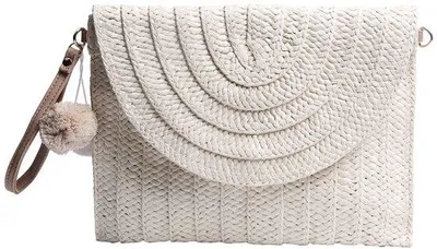 Produktbild von Beige Sommer-Handtasche aus Seidenstoff, Gewebte Enveloppe, Strandtasche, Damen-Clutch, Sommer-Beutel.