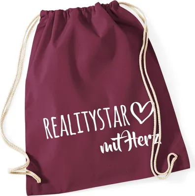 Produktbild von Huuraa Turnbeutel Ralitystar mit Herz 12 Liter Burgundy Baumwolle Rucksack Geschenkidee